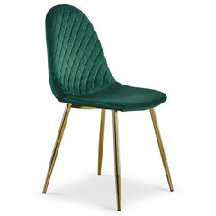 Juego de 8 sillas Atona tapizadas con patas doradas de terciopelo verde