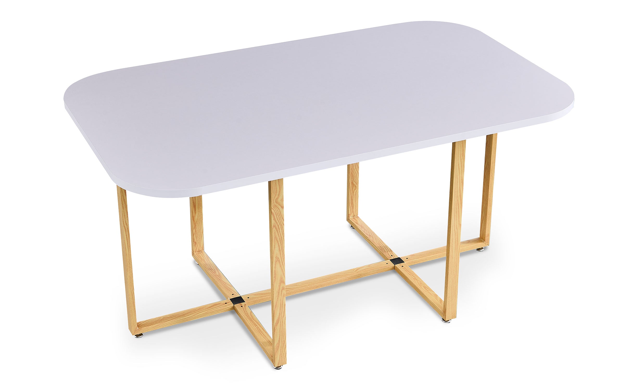 Table rectangulaire 150cm avec 6 chaises gain de place Oslo Blanc et Tissu Taupe