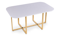 Table rectangulaire 150cm avec 6 chaises gain de place Oslo Blanc et Tissu Taupe