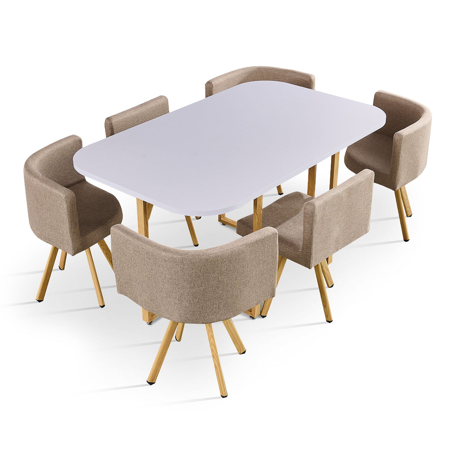 Table rectangulaire 150cm avec 6 chaises gain de place Oslo Blanc et Tissu Taupe