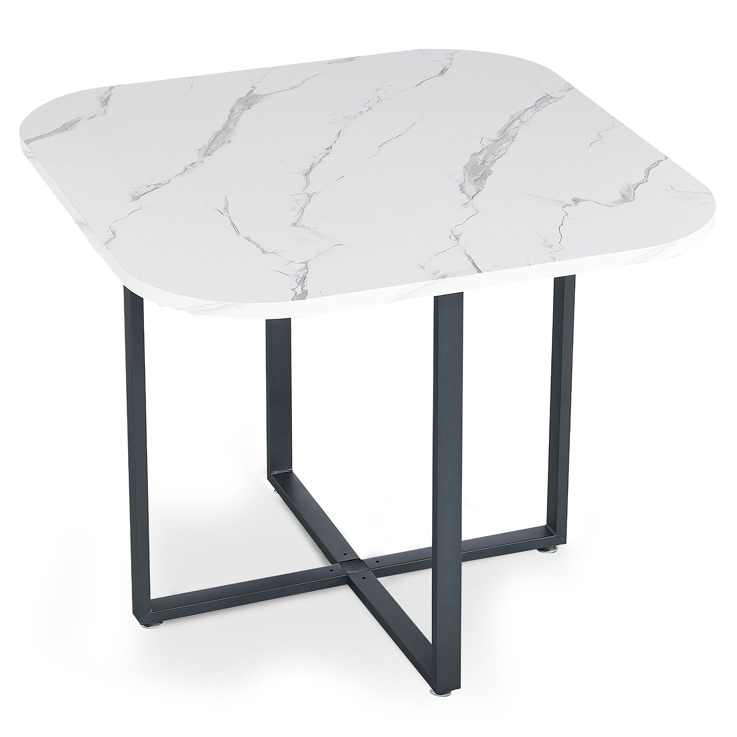Table carrée 90cm avec 4 chaises gain de place Oslo Effet marbre blanc et Velours Noir