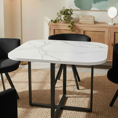 Table carrée 90cm avec 4 chaises gain de place Oslo Effet marbre blanc et Velours Noir