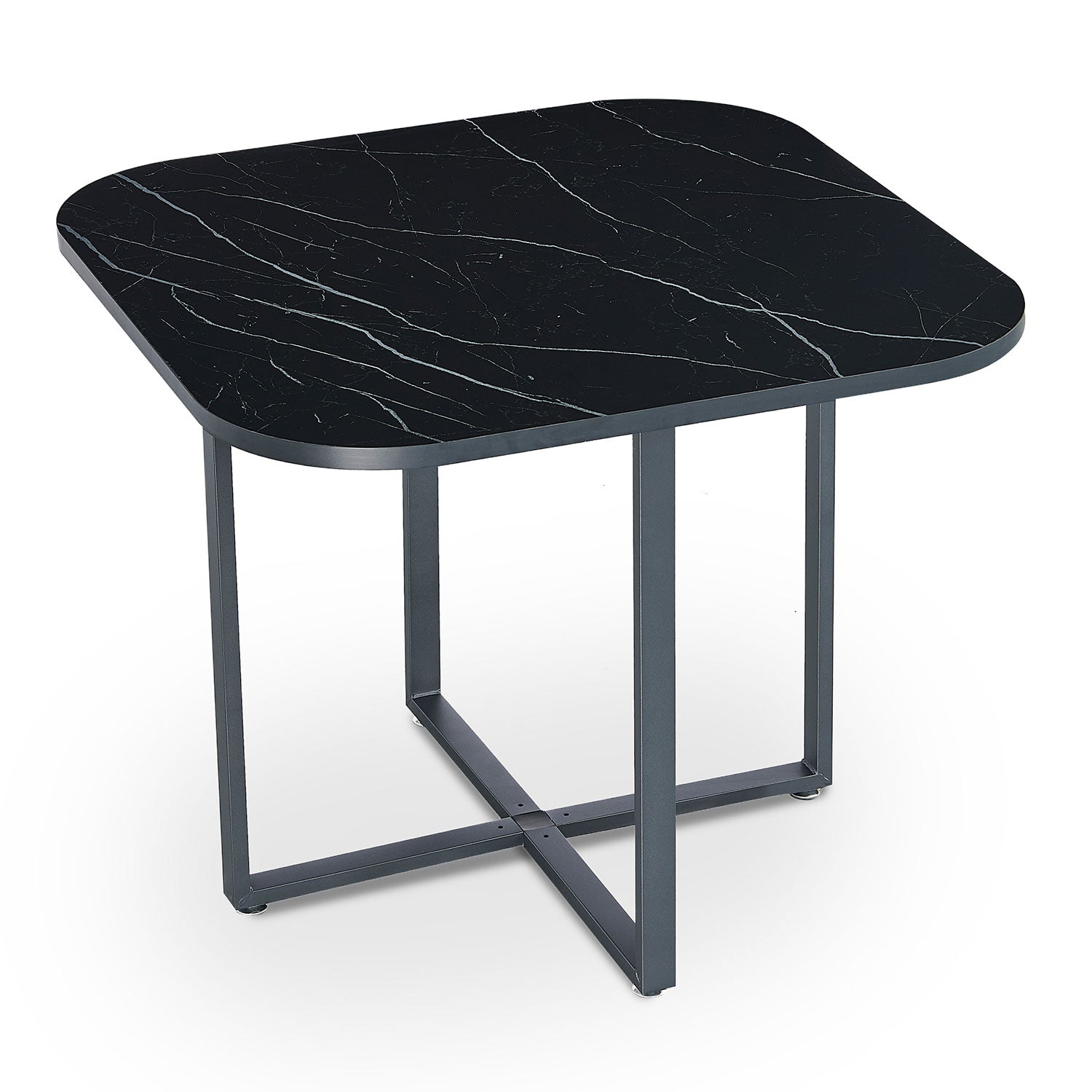 Table carrée 90cm avec 4 chaises gain de place Oslo Effet marbre noir et Velours Noir