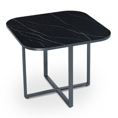 Table carrée 90cm avec 4 chaises gain de place Oslo Effet marbre noir et Velours Noir