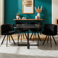 Table carrée 90cm avec 4 chaises gain de place Oslo Effet marbre noir et Velours Noir
