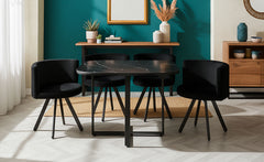 Table carrée 90cm avec 4 chaises gain de place Oslo Effet marbre noir et Velours Noir