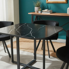 Table carrée 90cm avec 4 chaises gain de place Oslo Effet marbre noir et Velours Noir