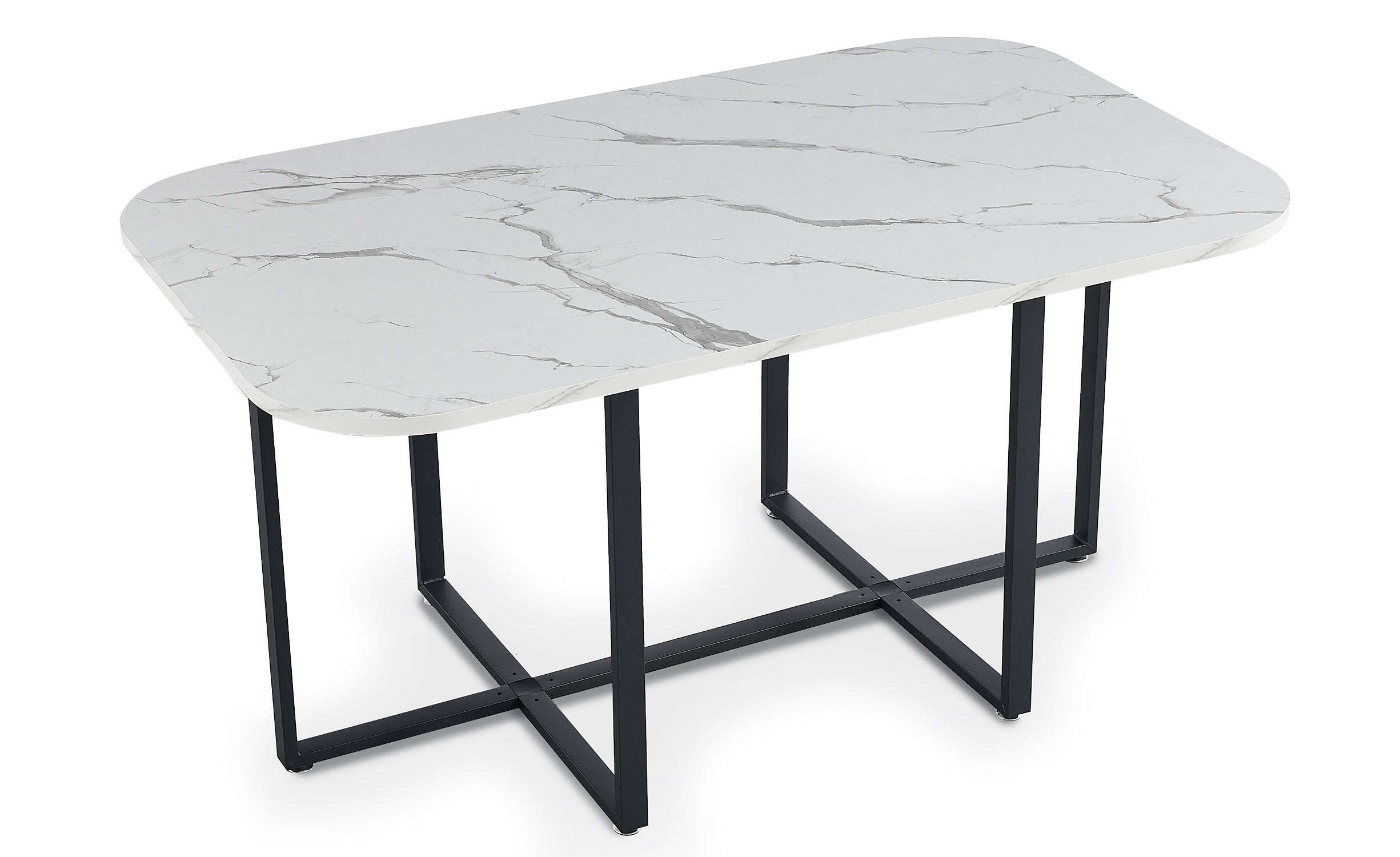 Table rectangulaire 150cm avec 6 chaises gain de place Oslo XL Effet marbre noir et Velours Noir