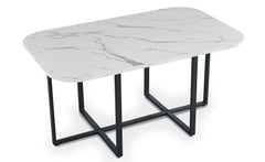 Table rectangulaire 150cm avec 6 chaises gain de place Oslo XL Effet marbre noir et Velours Noir