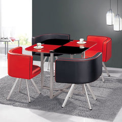 Mesa cuadrada de cristal 90 con 4 sillas rojas y negras