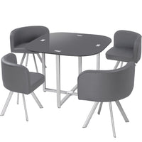 Mesa cuadrada de cristal con 4 sillas acolchadas grises