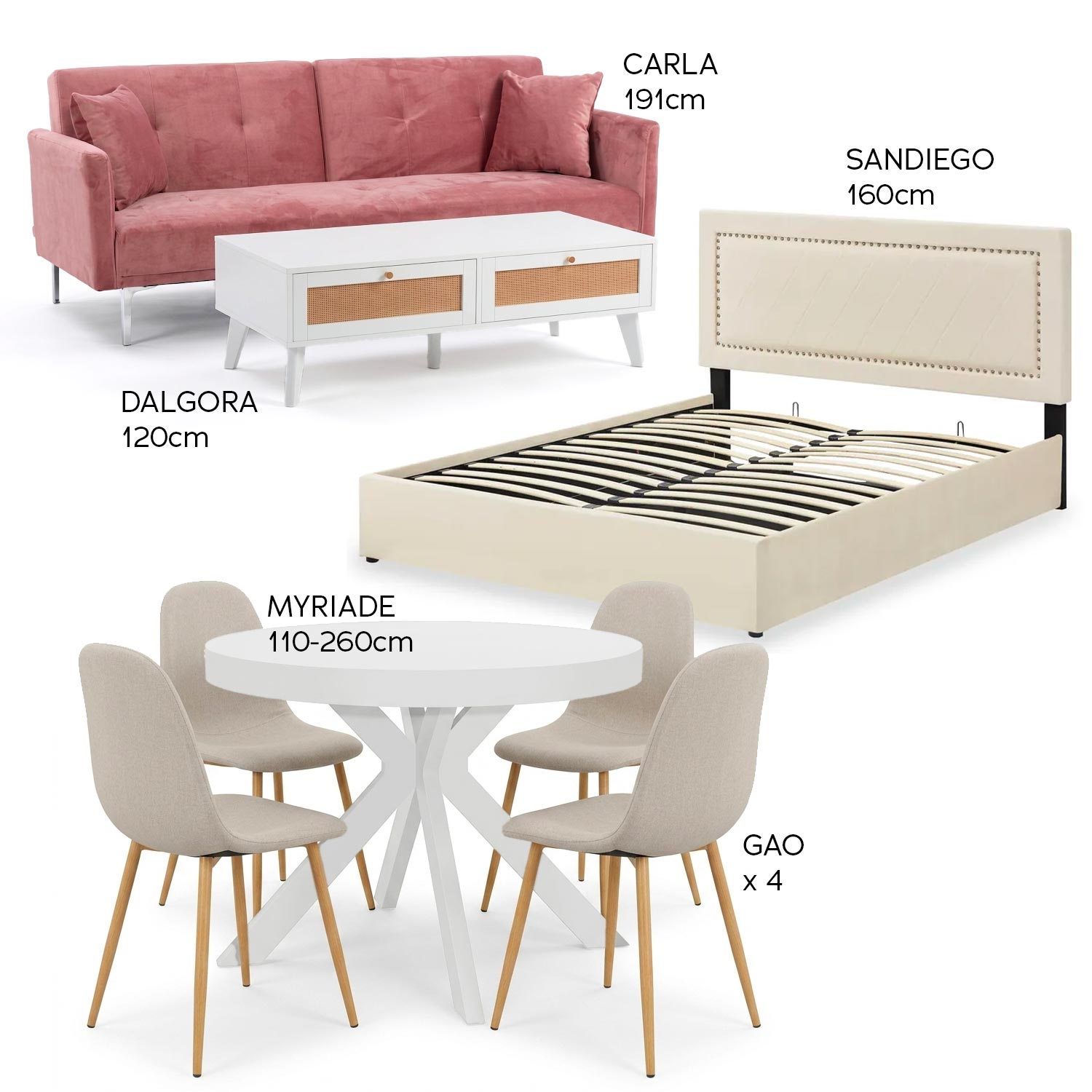 Pack aménagement "Douceur Bohème" Rose Blanc Beige