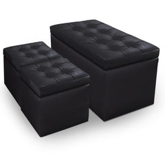 Banquette-Coffre Panky et ses 2 poufs-coffres noirs assortis