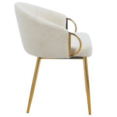 Lot de 8 chaises Chantil arrondies matelassées en métal doré et tissu beige