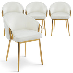 Juego de 4 sillas tapizadas de terciopelo crema Chantil con metal dorado