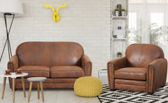 Sillón club de tela con efecto vintage envejecido