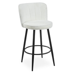 Juego de 2 taburetes de bar Colnan con respaldo curvado en tejido bouclé crema