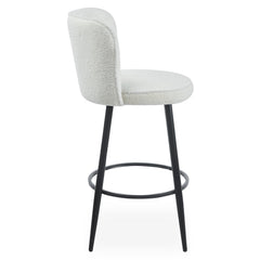 Juego de 2 taburetes de bar Colnan con respaldo curvado en tejido bouclé crema