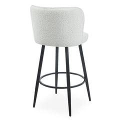 Juego de 2 taburetes de bar Colnan con respaldo curvado en tejido bouclé crema
