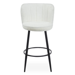 Juego de 2 taburetes de bar Colnan con respaldo curvado en tejido bouclé crema