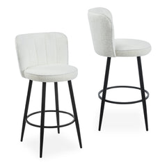 Juego de 2 taburetes de bar Colnan con respaldo curvado en tejido bouclé crema
