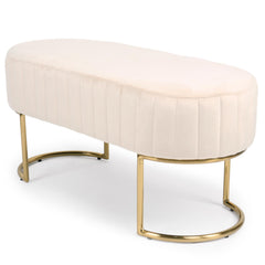 Banquette matelassée Celzas en velours beige avec pieds en métal doré