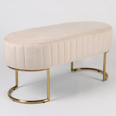 Banquette matelassée Celzas en velours beige avec pieds en métal doré