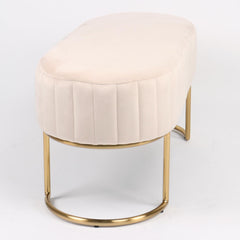 Banquette matelassée Celzas en velours beige avec pieds en métal doré