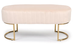 Banquette matelassée Celzas en velours beige avec pieds en métal doré