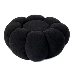 Pouf fleur Basha tissu bouclette noir