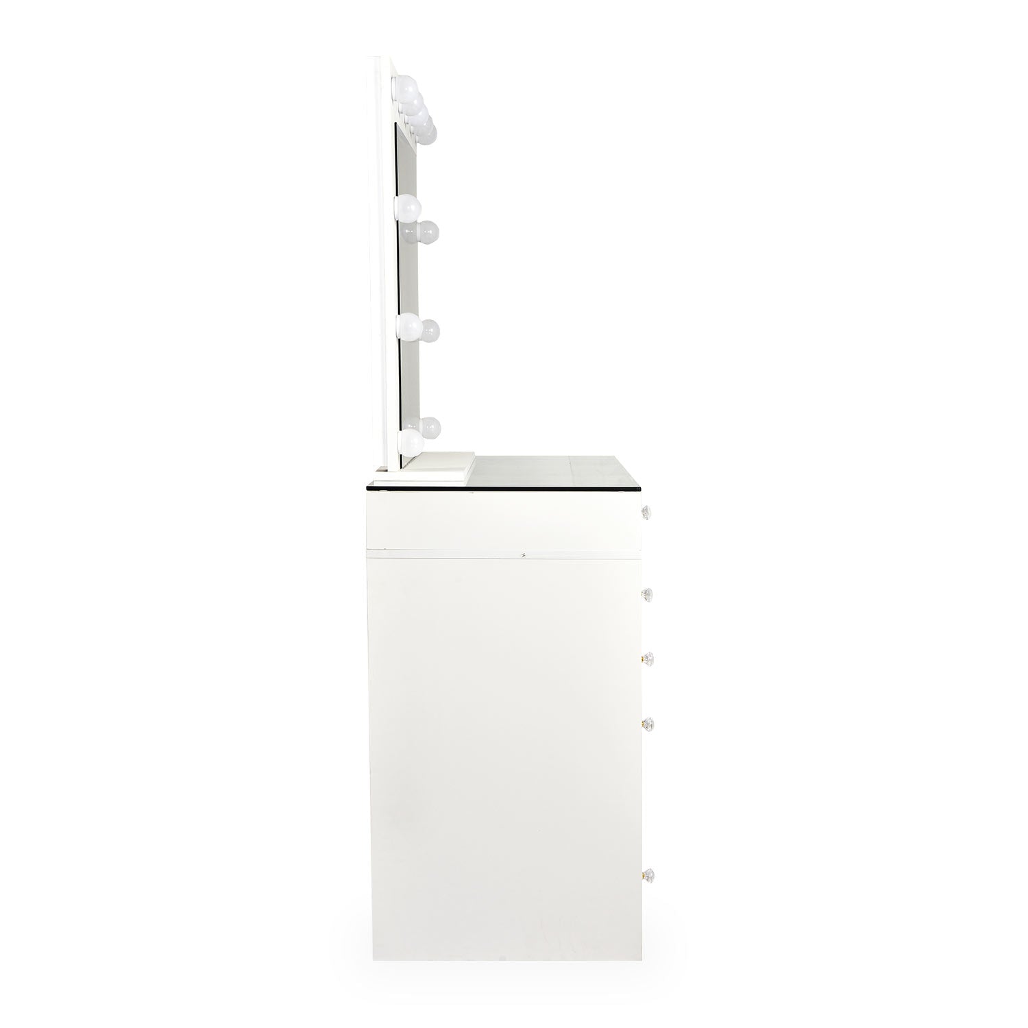 Coiffeuse moderne 13 tiroirs avec miroir lumineux et plateau en verre L120cm Probeauty Blanc