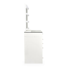 Coiffeuse moderne 13 tiroirs avec miroir lumineux et plateau en verre L120cm Probeauty Blanc