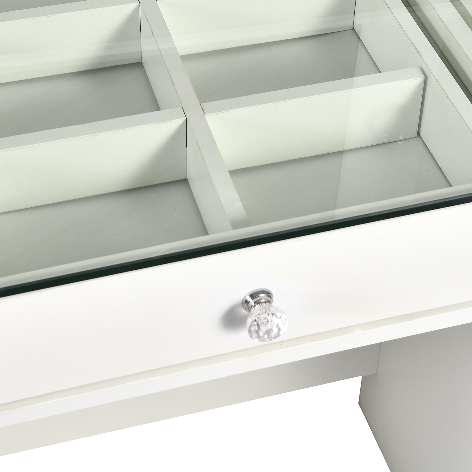 Coiffeuse moderne 13 tiroirs avec miroir lumineux et plateau en verre L120cm Probeauty Blanc