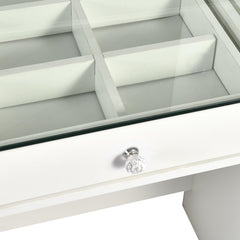 Coiffeuse moderne 13 tiroirs avec miroir lumineux et plateau en verre L120cm Probeauty Blanc