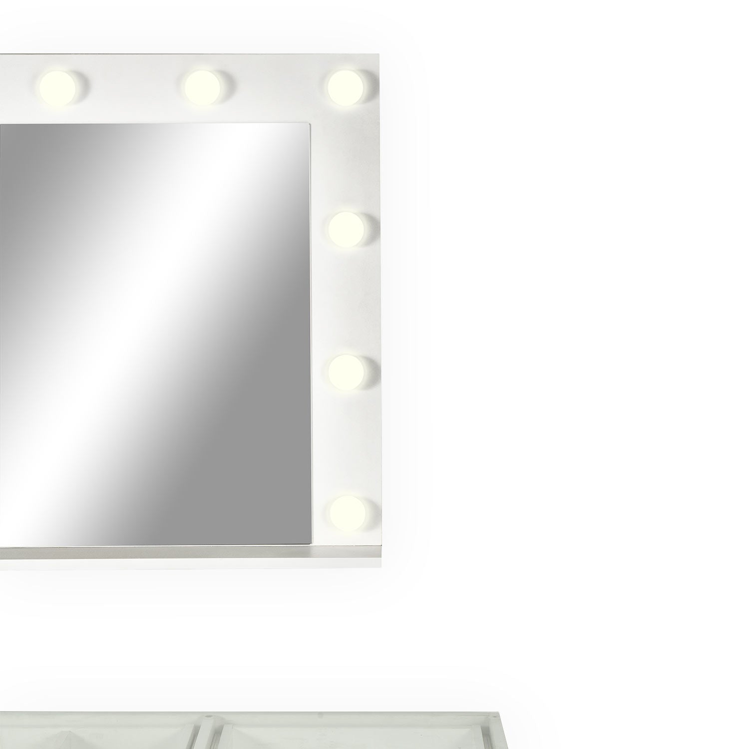 Coiffeuse moderne 13 tiroirs avec miroir lumineux et plateau en verre L120cm Probeauty Blanc