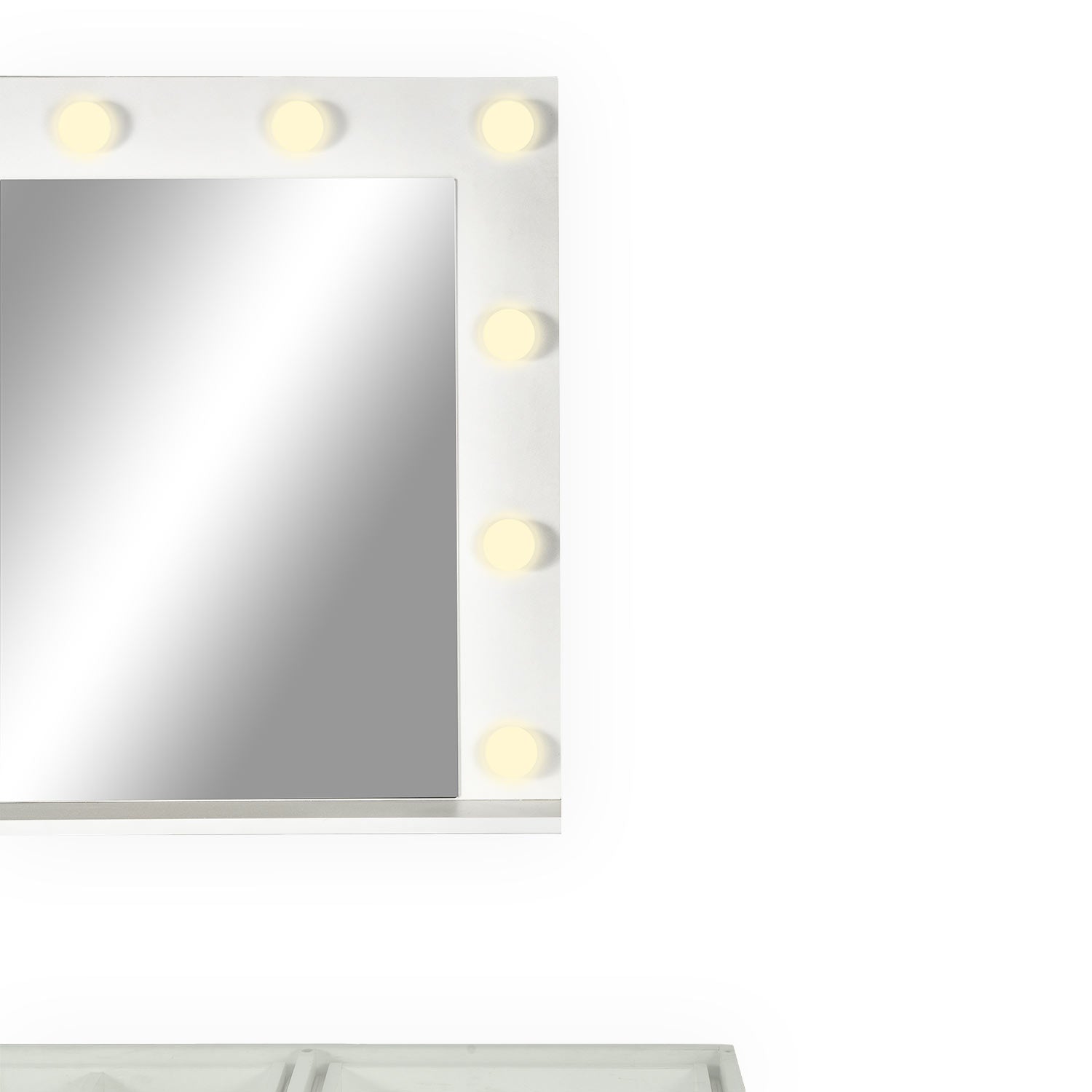 Coiffeuse moderne 13 tiroirs avec miroir lumineux et plateau en verre L120cm Probeauty Blanc