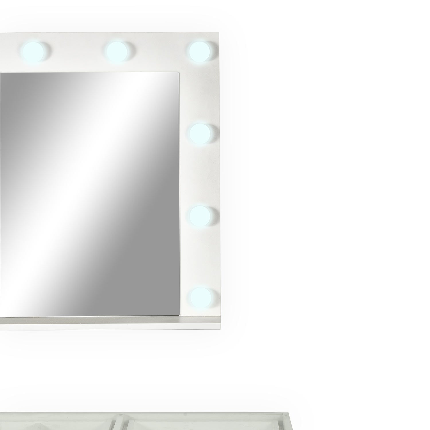 Coiffeuse moderne 13 tiroirs avec miroir lumineux et plateau en verre L120cm Probeauty Blanc