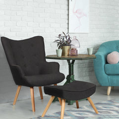 Fauteuil scandinave + pouf Lylou Tissu Noir