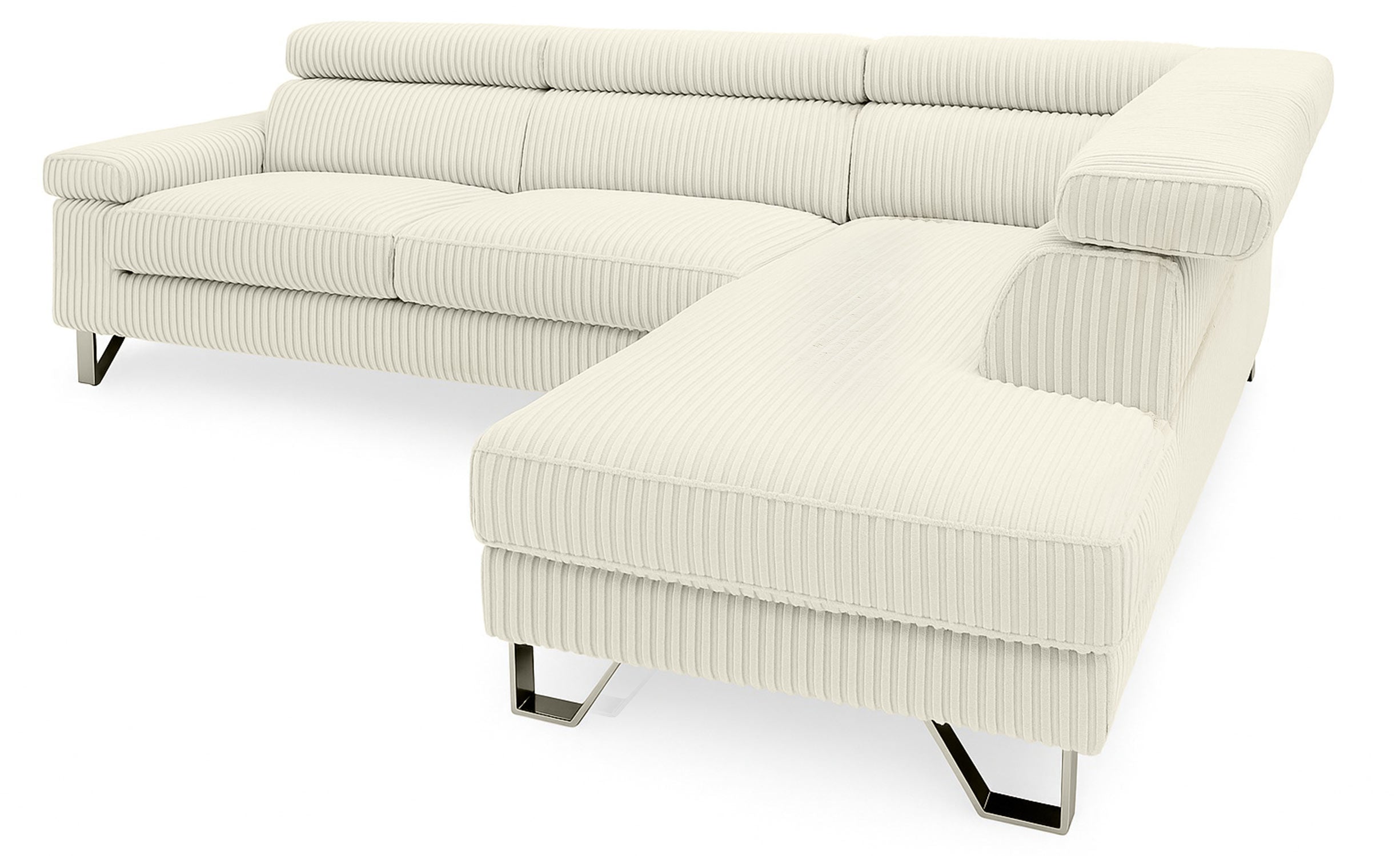 Canapé d'angle à droite avec têtières relevables Quentin Velours côtelé Beige