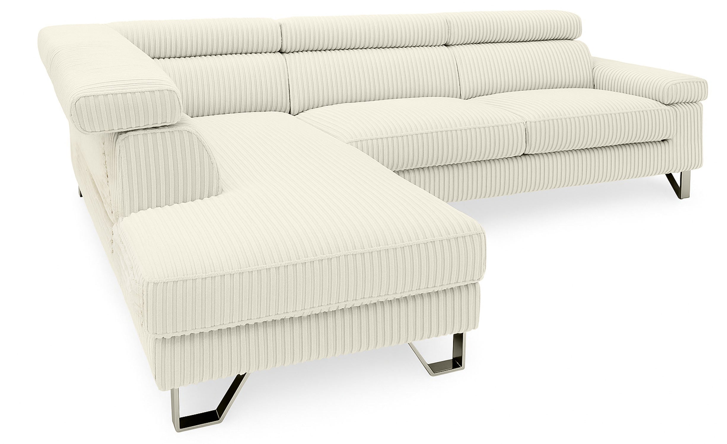 Canapé d'angle à gauche avec têtières relevables Quentin Velours côtelé Beige