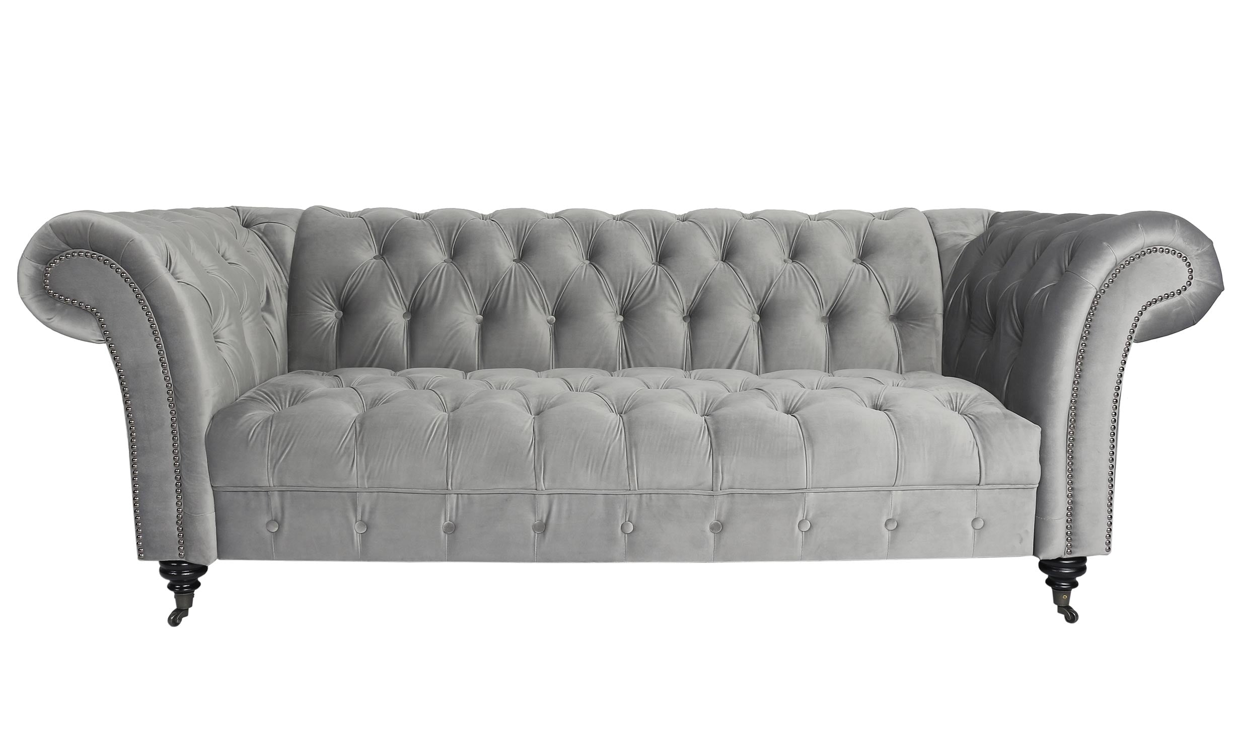 Canapé Chesterfield 3 places Queen Velours Argent