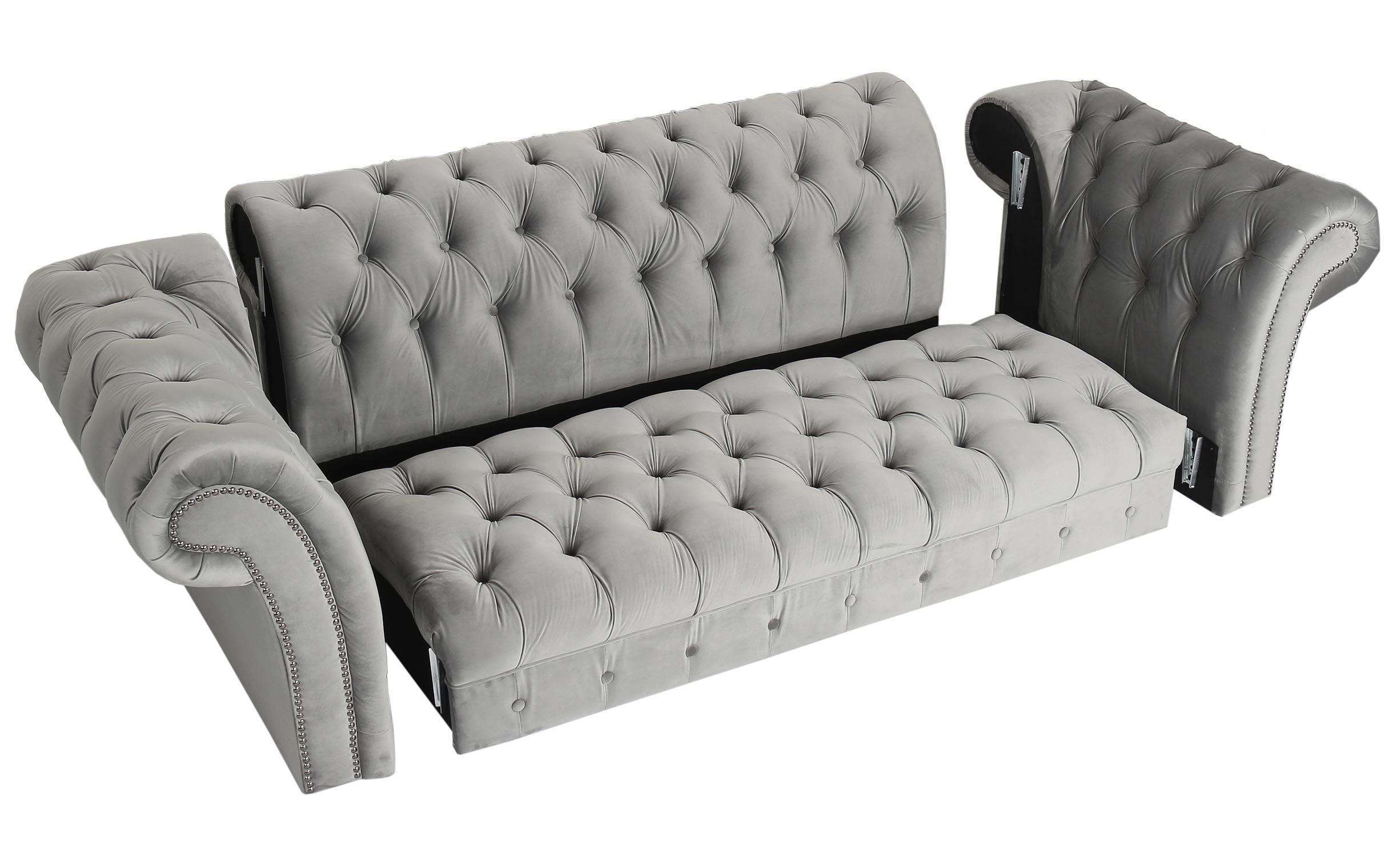 Canapé Chesterfield 3 places Queen Velours Argent