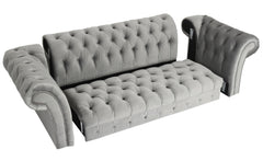 Canapé Chesterfield 3 places Queen Velours Argent