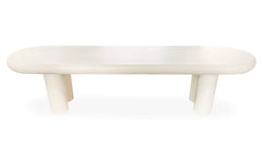 Table basse Clivo arrondie 160 cm avec pieds colonnes crème