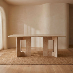 Table à manger rectangulaire Roselia 90x180cm Effet travertin Beige