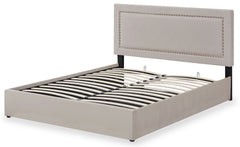 Lit coffre Sandiego avec sommier relevable 140x200cm et tête de lit cloutée Velours Taupe