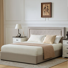 Lit coffre Sandiego avec sommier relevable 140x200cm et tête de lit cloutée Velours Taupe
