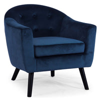 Sillón escandinavo de terciopelo azul con respaldo capitoné