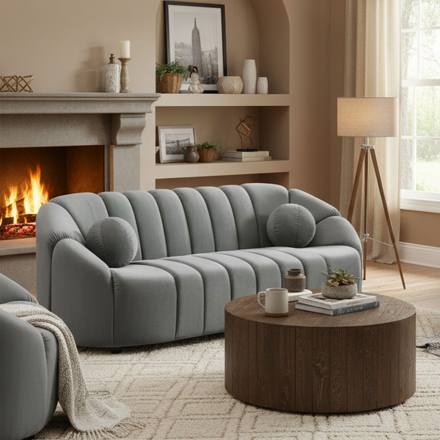 Canapé 3 places design Sidonie Velours Gris