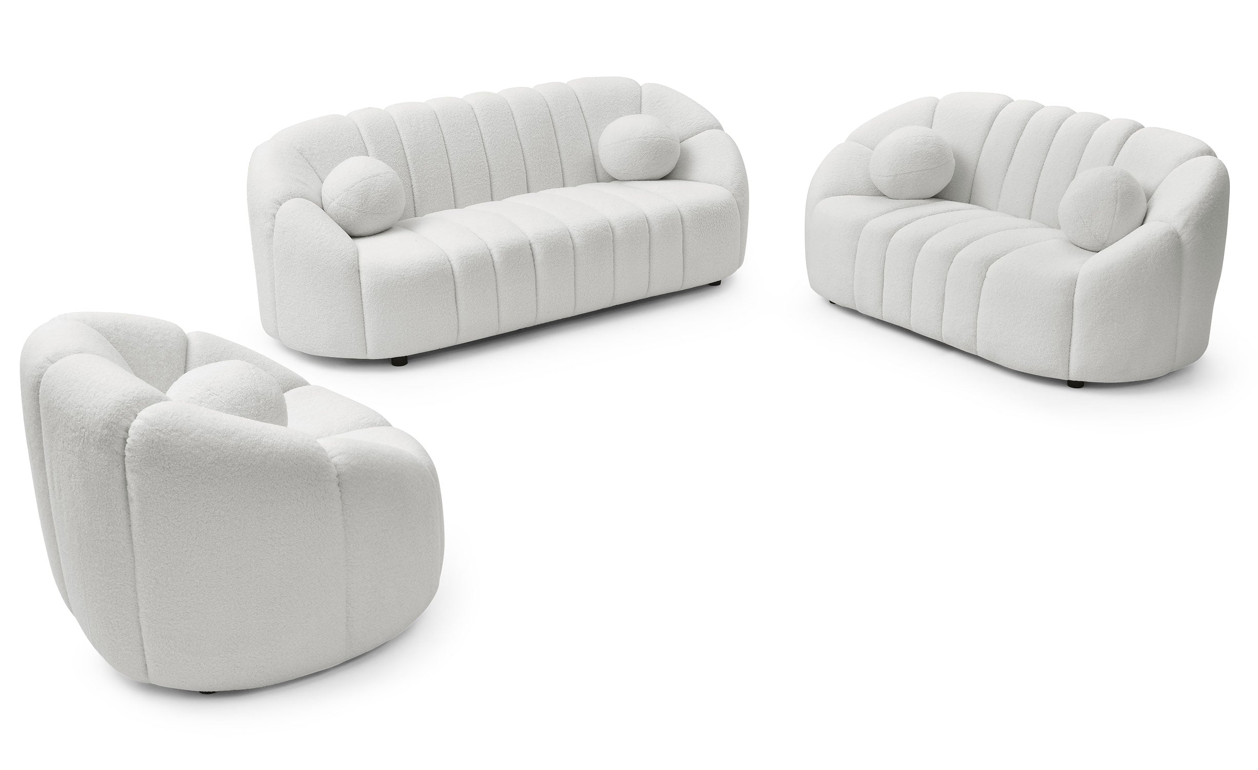 Canapé 3 places design Sidonie Tissu bouclette Blanc
